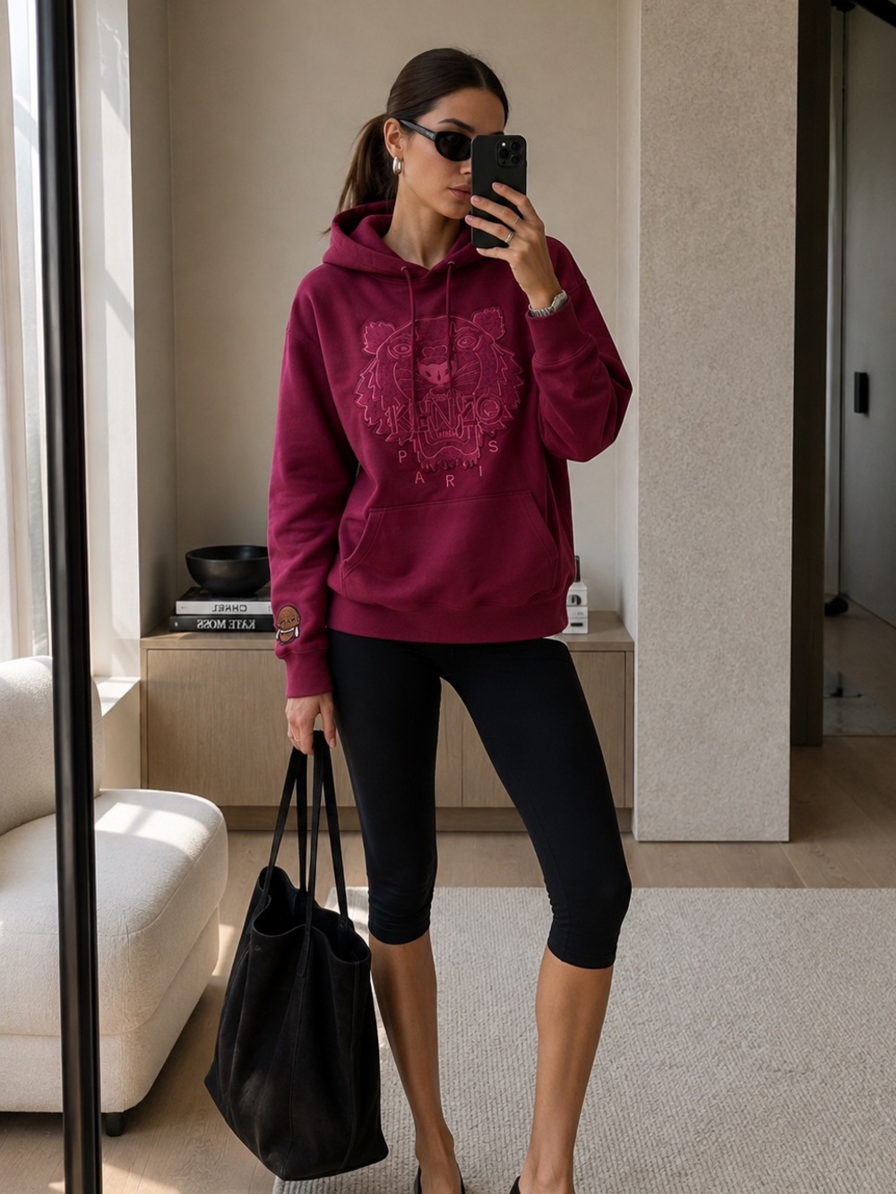 Kenzo Paris Tiger Embossed Logo Hoodie Burgundy Pullover Sweatshirt XXS